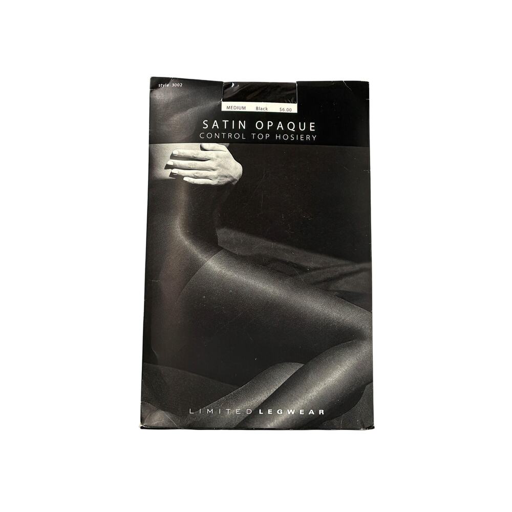 Vintage Limited Legwear Satin Opaque Control Top Black Pantyhose Sz M